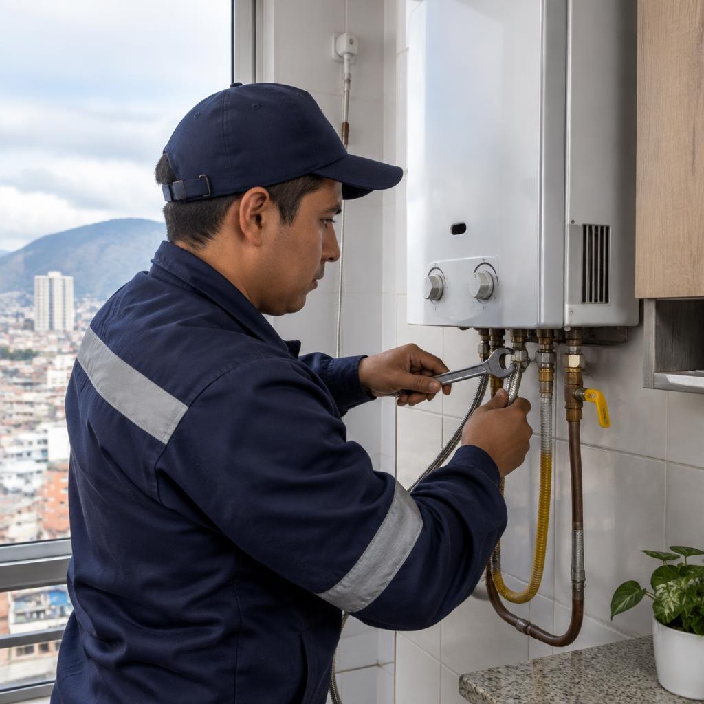 Técnico revisando un calentador de gas