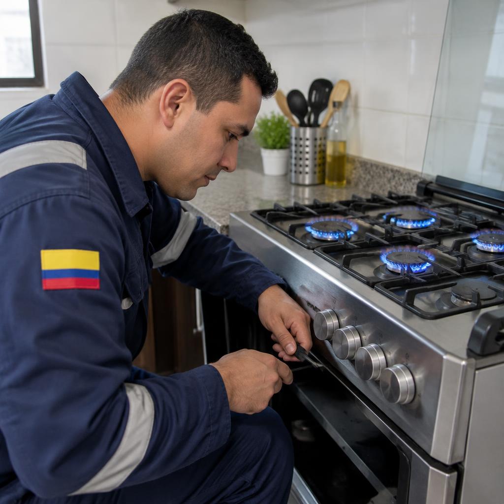 Técnico reparando una estufa a gas